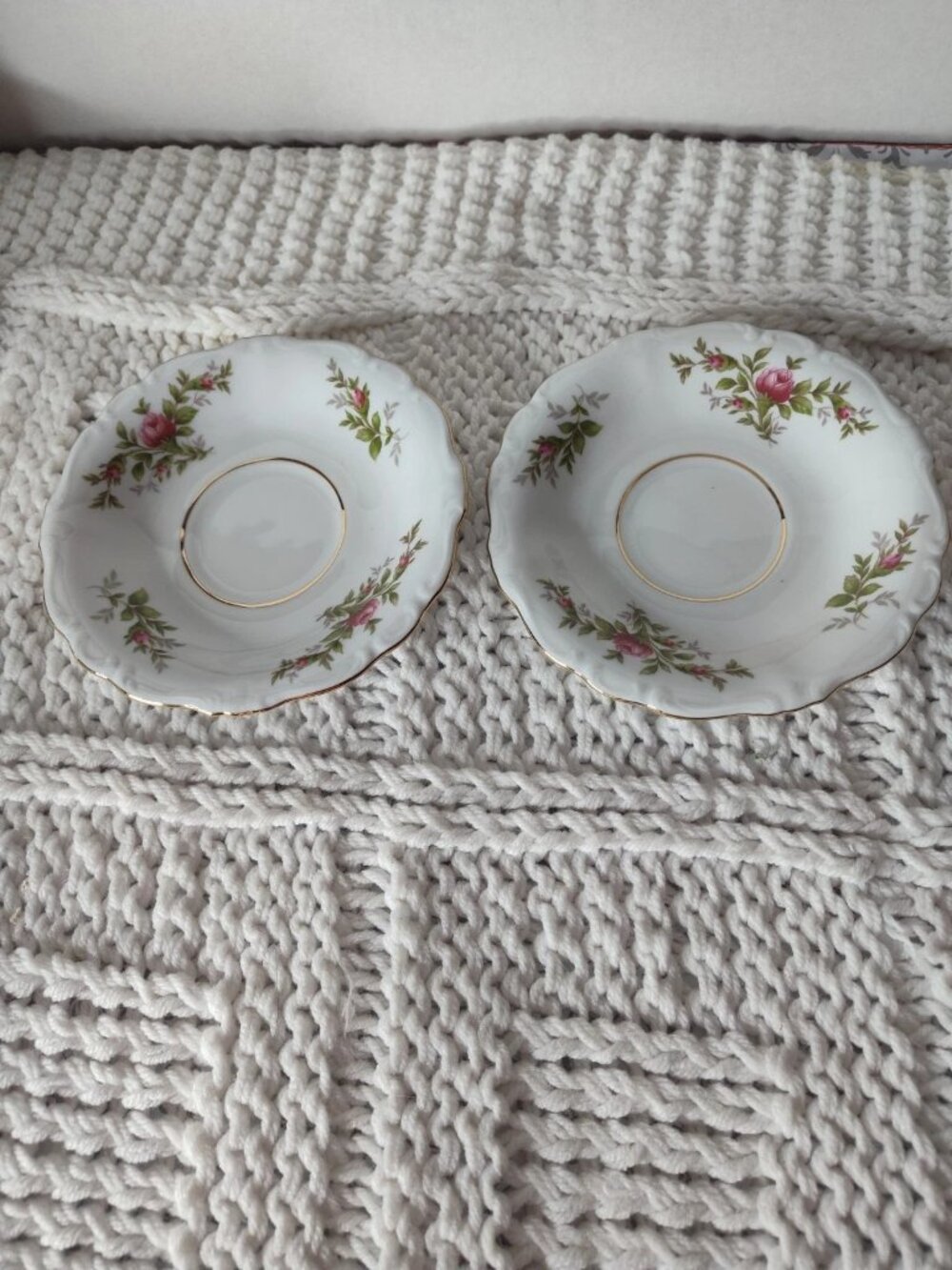 Lot Of 2 Vintage.Johann Haviland Bavaria Germany Moss Rose Footed Saucers